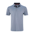 The FootJoy Mens Pique Solid Figure Print Lisle Polo in Flint/Black features a subtle geometric pattern, buttoned placket, and structured collar. Moisture-wicking piqué fabric and dark trim accents complete this mens golf shirt.