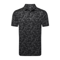 The FootJoy Men's Pop Camo Lisle Polo in Black/Grey features a short-sleeve button-up design with a black and dark gray camo pattern and moisture-wicking fabric for comfort on and off the course.