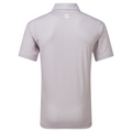 Back view of the FootJoy Men’s Scallop Shell Foulard Lisle Polo in light purple, featuring short sleeves, moisture-wicking fabric, a collar, and a small white FJ logo below the collar on the upper back.