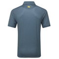 A FootJoy Men’s Wiggle Print Lisle Polo in Navy/White, shown from the back with a small yellow FJ logo below the collar.