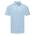 A light blue short-sleeve polo shirt with a subtle geometric micro-pattern, shown on a plain white background.