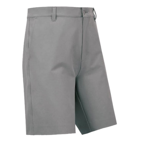 FootJoy Men's Performance Shorts in grey feature belt loops, side pockets, and a button waist. Crafted by FootJoy from moisture-wicking fabric for comfort—ideal for golf. Displayed against a plain white background.