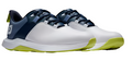 FootJoy Prolite Mens Golf Shoes in White/Navy, shown side by side on a white background—lightweight and modern footwear from FootJoy, ideal for any golf course.