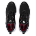 FootJoy QMotion men's golf shoes in Black/Black/Red – top view