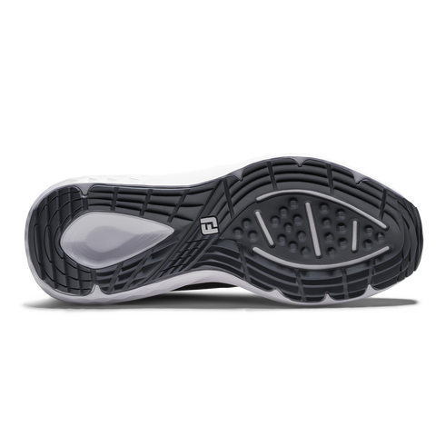 FootJoy QMotion men's golf shoes in Black/Black/Red – outsole view