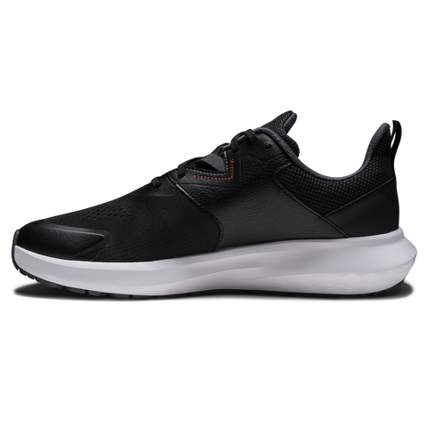 FootJoy QMotion men's golf shoes in Black/Black/Red – inner side view