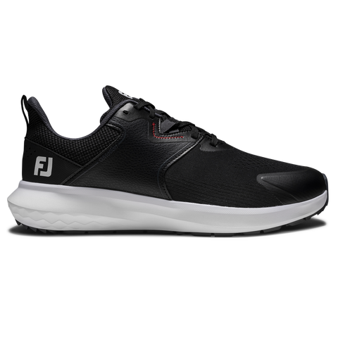 FootJoy QMotion men's golf shoes in Black/Black/Red – outer side view