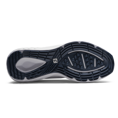 FootJoy QMotion men's golf shoes in White/White/Navy – outsole view