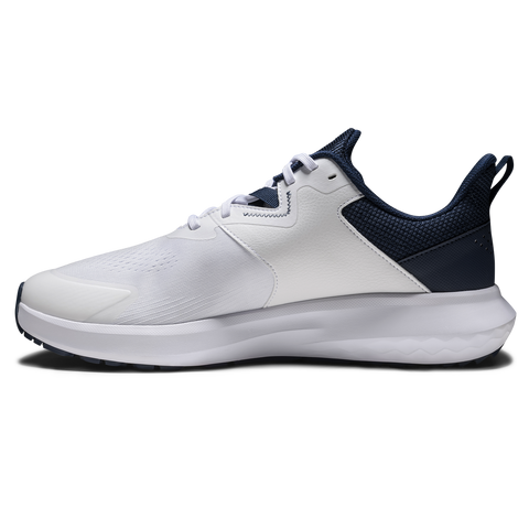 FootJoy QMotion men's golf shoes in White/White/Navy – inner side view
