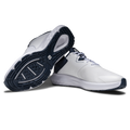 FootJoy QMotion men's golf shoes in White/White/Navy – upper and outsole view