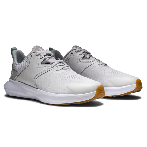 FootJoy QMotion women's golf shoes in Grey/Grey/Green – angled pair view