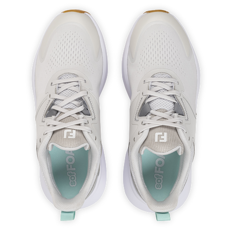 FootJoy QMotion women's golf shoes in Grey/Grey/Green – top view
