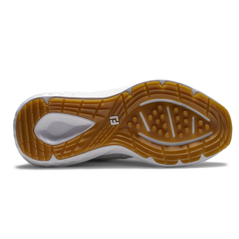 FootJoy QMotion women's golf shoes in Grey/Grey/Green – outsole view