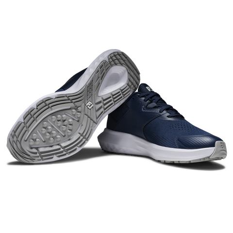 FootJoy QMotion women's golf shoes in Navy/Navy/White – upper and outsole view