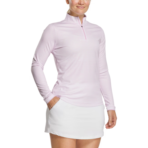FootJoy Quarter-Zip Long Sleeve Women's Sun Protection Shirt | White/Orchid Print