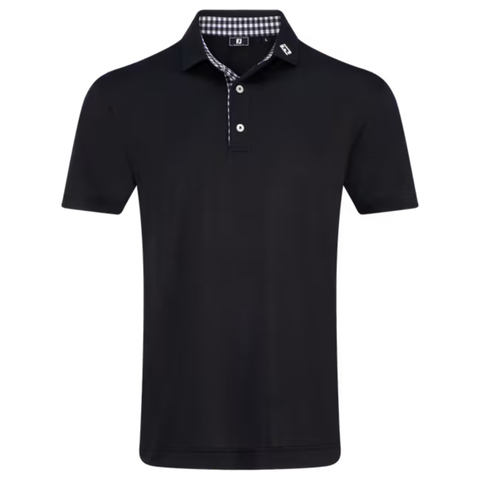 FootJoy Stretch Pique Solid Gingham Trim Men's Polo | Black