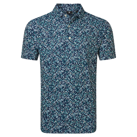 FootJoy Watercolour Floral Pique Men's Polo Navy/Sunshine – front view