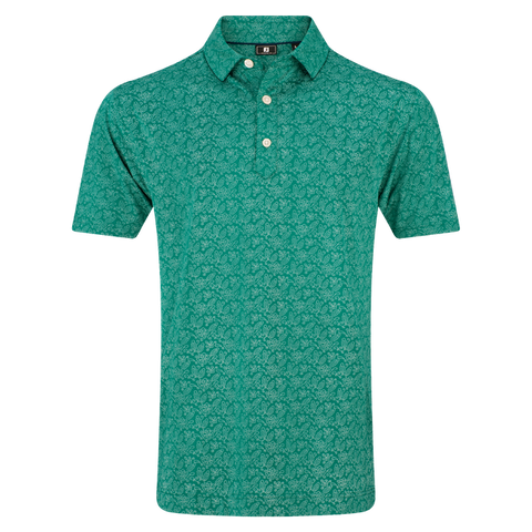 FootJoy Wingtip Floral Lisle Men's Polo Field Green/White – front view