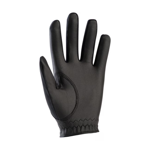 The FootJoy Women’s Attitudes Glove by FootJoy features black leather with a smooth finish, displayed palm-forward with extended fingers—perfect for women golfers seeking both style and performance.