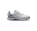 The FootJoy Women's BOA Pro SLX Golf Shoes in Grey/White feature a low profile, textured sole for tour-level grip, and a subtle side logo, displayed against a plain white background.
