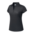 The FootJoy Women's Cap Sleeve Print Shirt in black animal print features moisture-wicking, lightweight fabric and a fitted look, keeping you cool and comfortable on the course. Displayed on a plain white background.