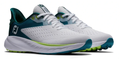 The FootJoy Women's Flex XP Golf Shoes in White/Teal/Lime feature a mesh upper, cushioned sole, white laces, modern sporty design, and FJ logo. These lightweight shoes offer comfort and style on the course.