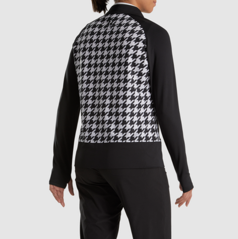 FootJoy Womens Full Zip Houndstooth Mid Layer Jacket Black/White