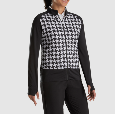 FootJoy Womens Full Zip Houndstooth Mid Layer Jacket Black/White