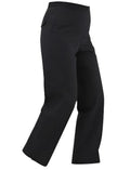 The FootJoy Women's HydroLite Rain Trousers in black are shown from the side on a white background, featuring a straight leg cut and a small pocket near the waistband.