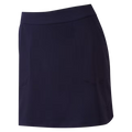 The FootJoy Womens Interlock Stretch Skort in navy features a simple waistband and two side pockets—ideal for fans of performance golf apparel.