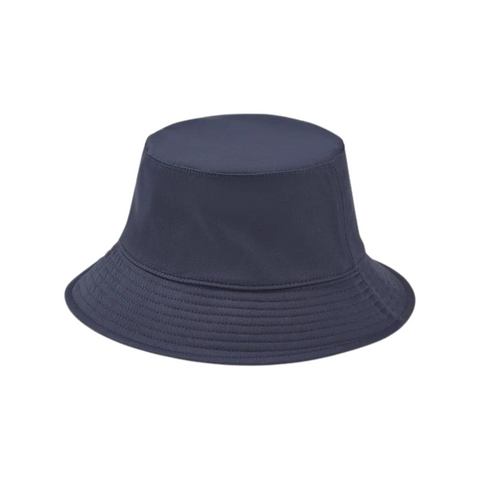 FootJoy reversible bucket hat in solid navy, featuring a clean back view. The hat offers versatile styling with a gingham pattern lining on the inside for a two-in-one design.
