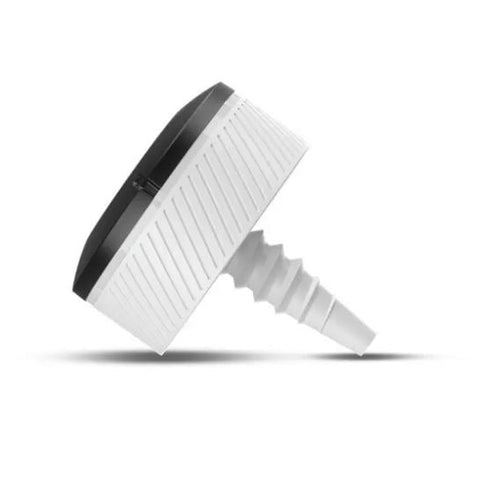 A close-up of a white plastic bottle cap with ribbed grip and angled spout, shown on a plain white background—resembling caps used for Garmin Approach CT10 Club Tracking Sensors (Starter Pack 3-pack) by Garmin in golf shot tracking.