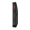 A black Garmin Approach G20 Solar GPS, seen from the side, has a red textured button above a smaller black one and features G20 vertically printed on its side.