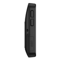 Side view of the Garmin Approach G20 Solar GPS by Garmin, a slim black device with two rectangular buttons and a USB port cover—perfect for golfers, featuring solar charging and preloaded golf courses.