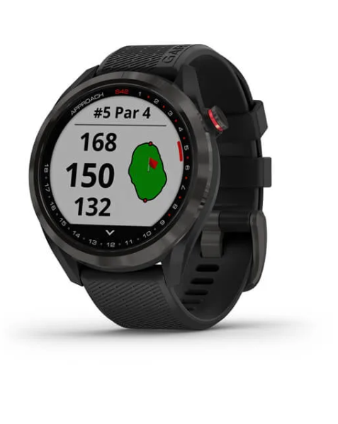 View of the Black Garmin Approach S42 Golf GPS Watch face