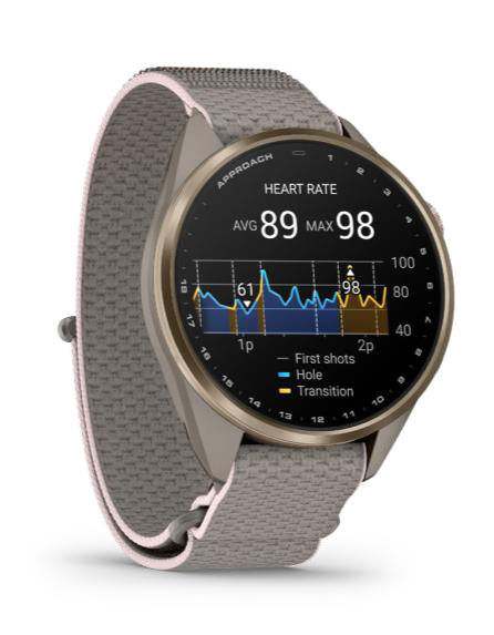 Garmin Approach S72 43 mm in Blush Pink with French Grey / Blush Pink ComfortFit fabric band