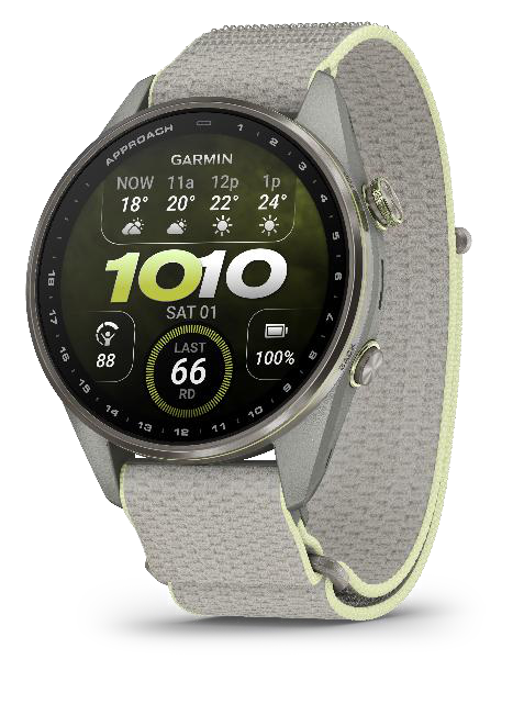 Garmin Approach S72 47 mm in Fog Grey / Citron with ComfortFit fabric band