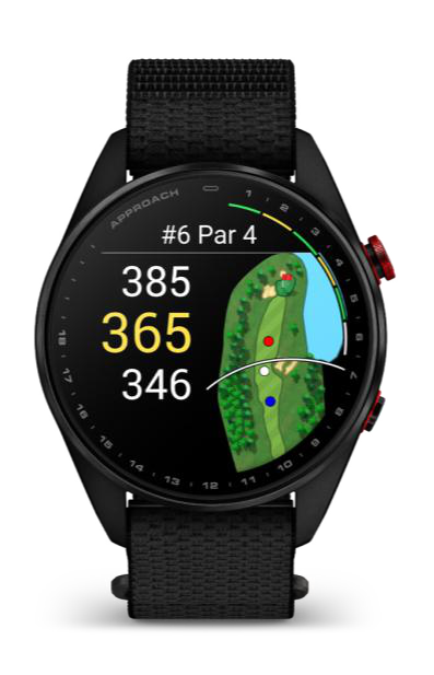 Garmin Approach S72 47 mm in Black / Approach Red with black ComfortFit fabric band