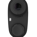 The Garmin Approach Z30 Rangefinder by Garmin is a black, oval-shaped golf accessory featuring a round top lens, smooth dial with plus and minus symbols, slope technology, a rectangular button, and a circular bottom cap.