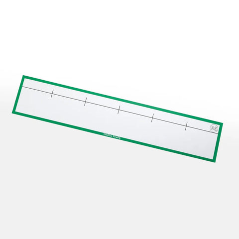 The GloPro Fire Fly Portable Stroke Reader by GloPro, a rectangular white dry-erase number line with a green border and black hash marks, is shown on a plain background—ideal for alignment or portable stroke reader practice.