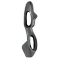 The Golf-Grip Training Aid by Golf-Grip is a black, ergonomically shaped tool with large holes and labeled markings, designed to help users achieve correct hand positioning for a consistent golf swing.