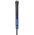 A close-up of the Golf Pride MultiCompound Cord Grip | Midsize shows its black and blue textured design with white “Golf Pride” text, offering enhanced grip, style, and performance from the trusted brand Golf Pride.