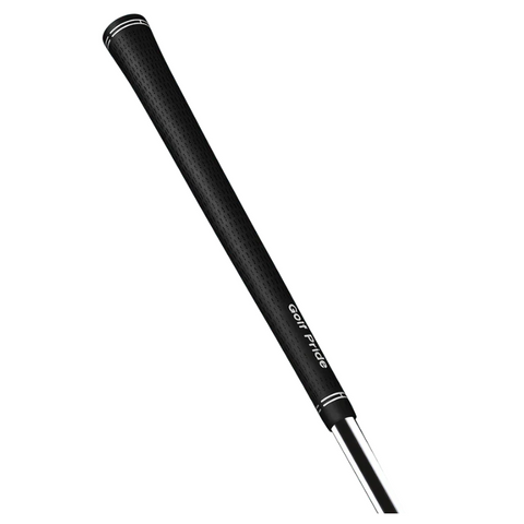 A close-up of a black Golf Pride Tour Velvet Undersize Golf Grip with white lettering on a metal shaft, ideal for women, by Golf Pride, shown against a white background.