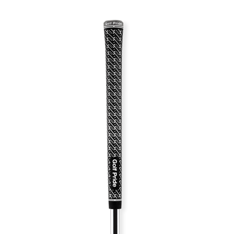 The Golf Pride Z Grip Plus 2 Standard Golf Grip in black and white features a textured, crisscross pattern with reduced taper for maximum control, highlighted by bold white lettering.