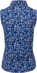 Greg Norman Coastal Montage women's sleeveless golf polo in Marina back view