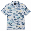 Greg Norman Island Time Men's Golf Polo in White and Navy Multi with tropical palm print - front view
