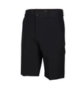 Greg Norman Men's ML75 Microlux Stretch Shorts in black feature knee-length design, side pockets, belt loops, button closure, and moisture-wicking fabric. Displayed against a white background.