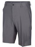 Greg Norman Men's ML75 Microlux Stretch Shorts in steel, featuring belt loops, button and zipper front, side pockets, and a comfort stretch waistband, displayed on a plain background.