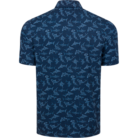 Greg Norman Mana Mano Men's Golf Polo in Navy - tiled shark print