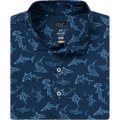 Greg Norman Mana Mano Men's Golf Polo in Navy - collar and fabric detail